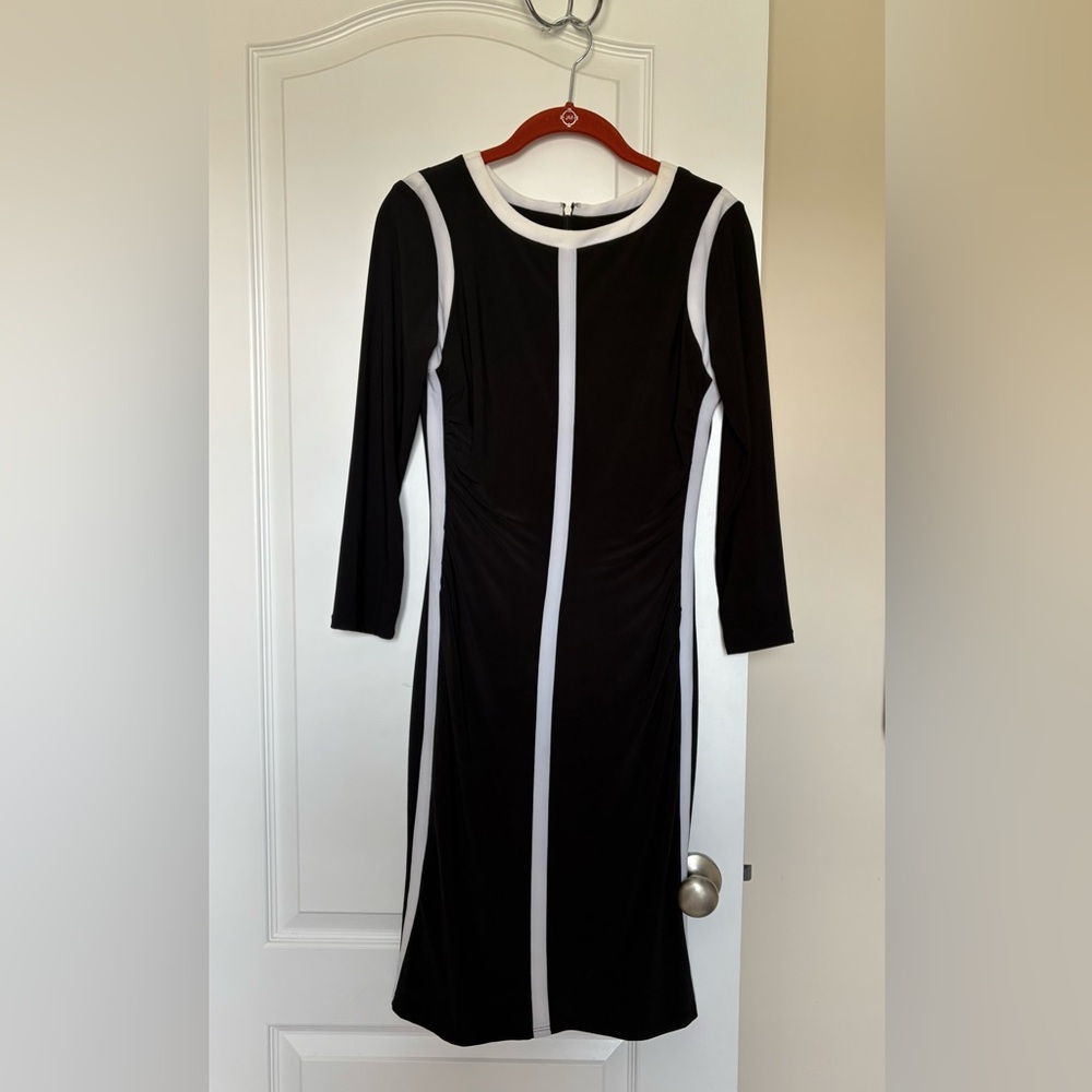 Ralph Lauren Black and White Sheath Dress Long Sleeve Crew Neck